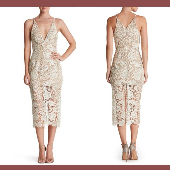 NEW Dress the Population‎ 'Marie' Lace Midi Dress in Ivory/Nude [SZ Small ] - Picture 1 of 8